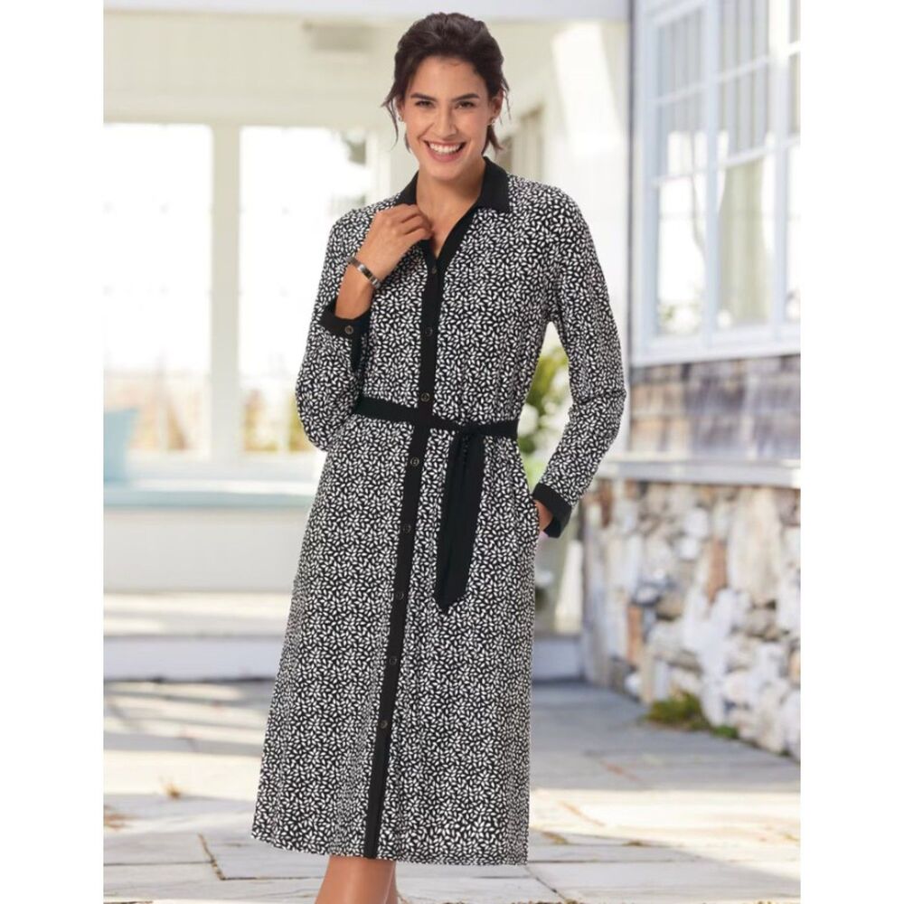 APPLESEEDS Black Sz Medium Petite Church Office Stretchy Jersey Knit Dress NEW